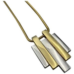 Avon 1976 Geometric Pendant Necklace‎ Two Tone Gold Silver